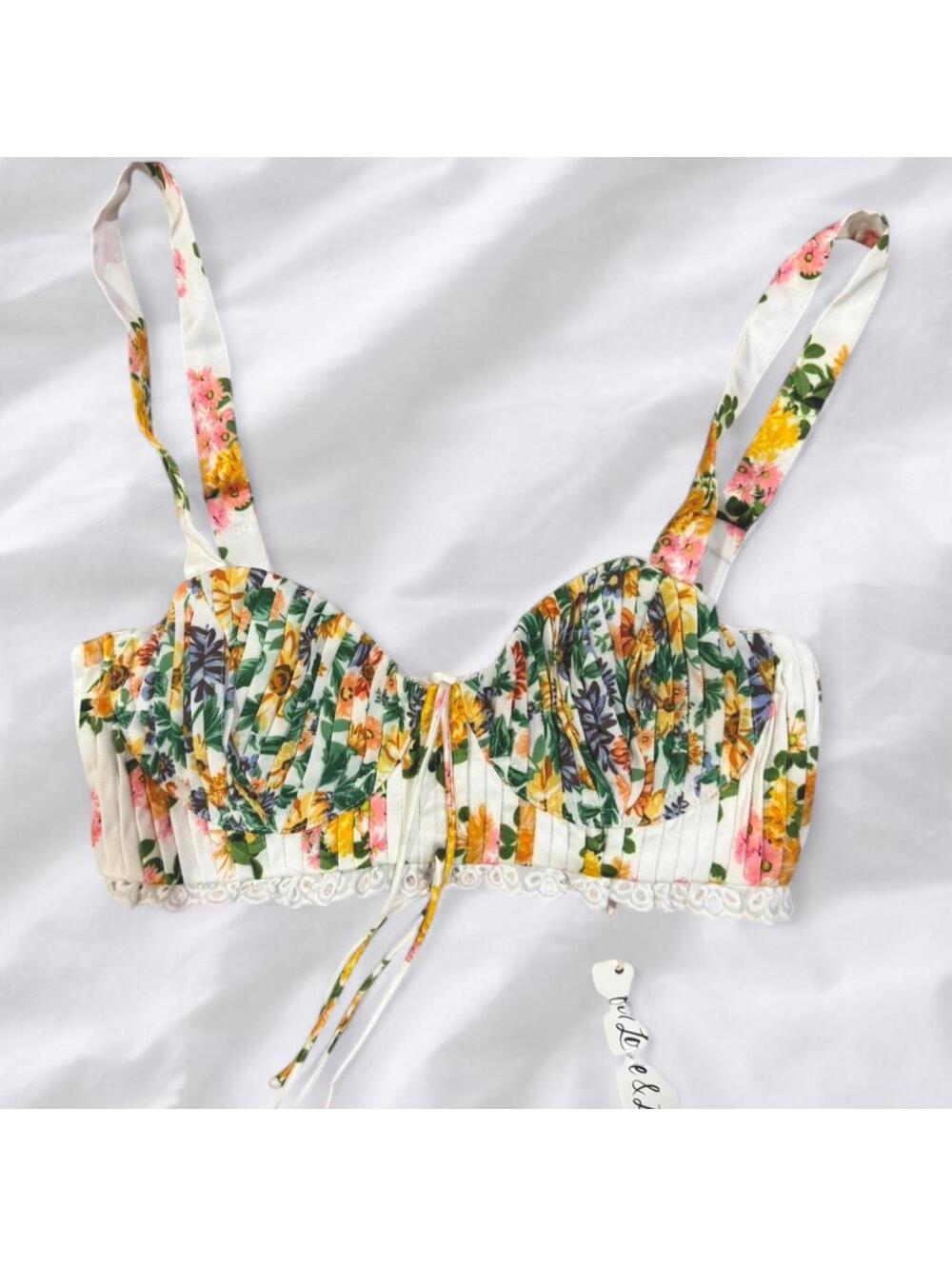 NWT For Love & Lemons floral corset top  size XS.